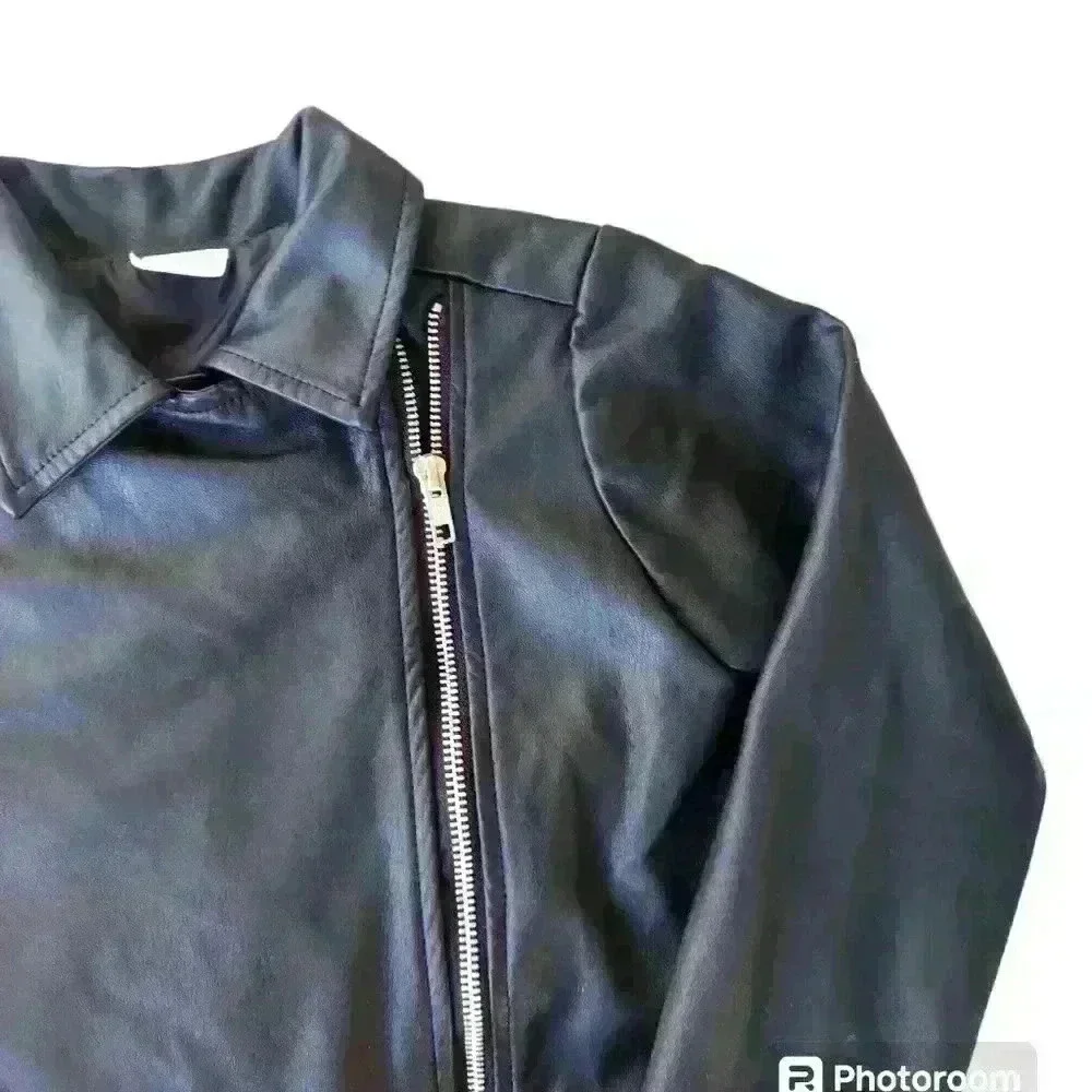 Faux Leather Kids Side Zip Black Jacket